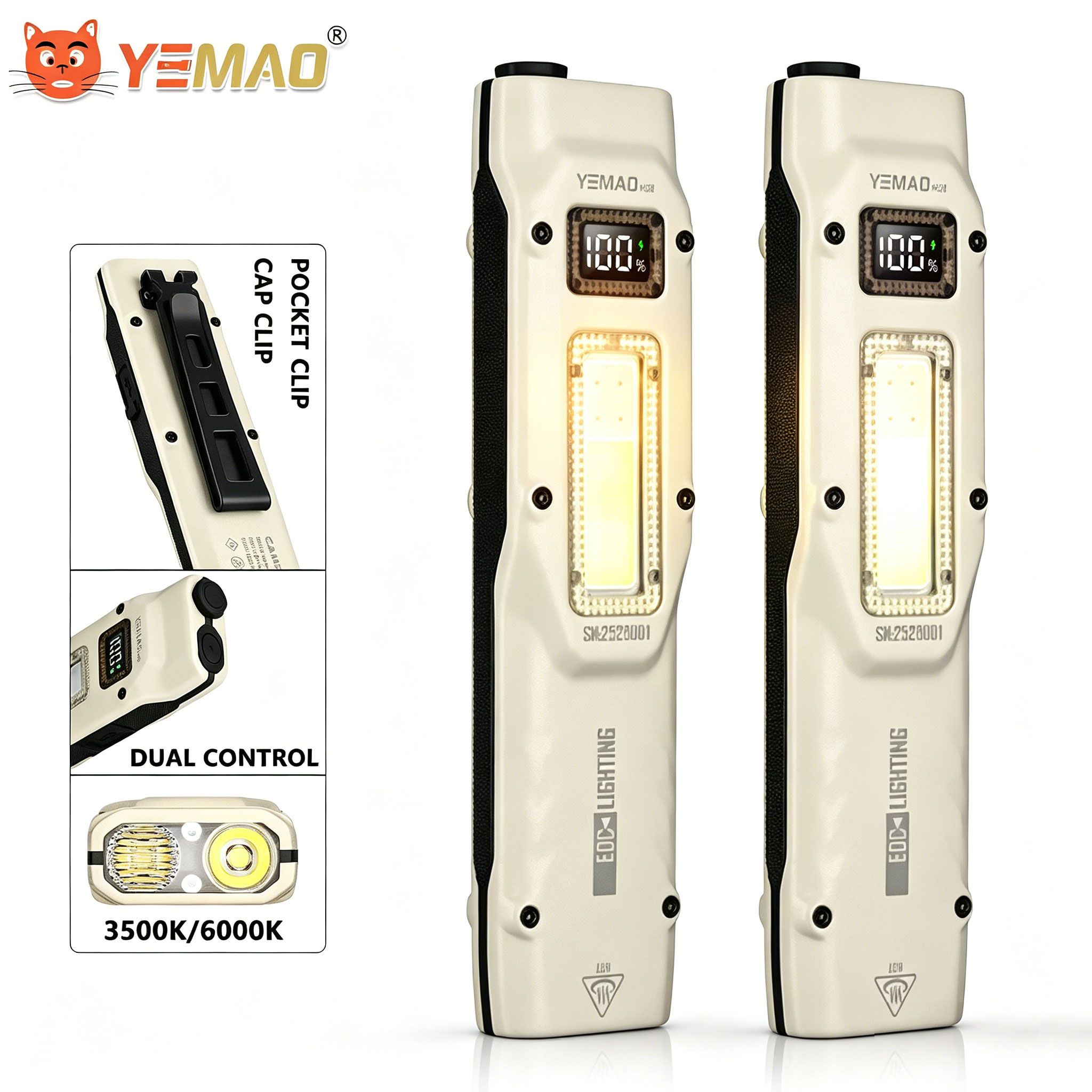Outdoor Lighting Fixtures - ポータブル880LM YEMAO M28超薄型タクティカルワークライト、双方向クランプ付き、1000mAhデュアルコアXPLウィック、デジタルディスプレイ、IPX4防水