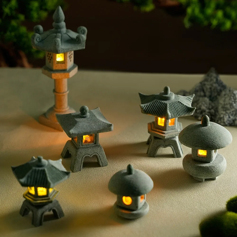 Outdoor Zen Lighting - ミニパゴダランタンライトガーデン像マイクロ風景水槽禅庭水族館盆栽禅庭ホーム屋外装飾