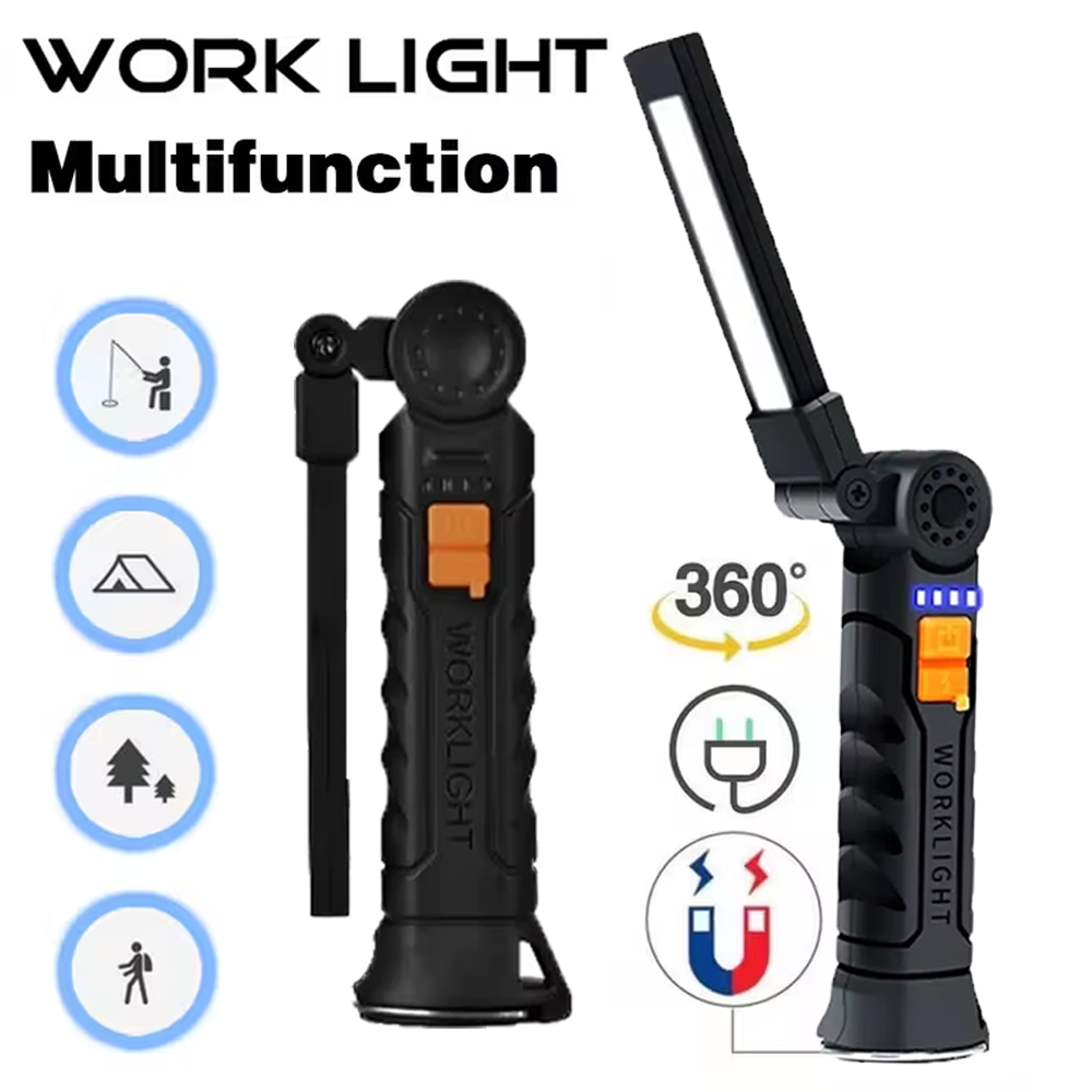 Outdoor Lighting Fixtures - ポータブル COB LED 懐中電灯 USB 充電式トーチ、磁気緊急作業灯、内蔵バッテリー付き、アウトドアキャンプ用