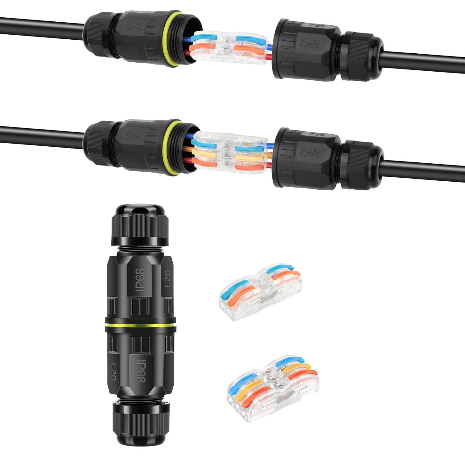 Outdoor Lighting Connectors - IP68防水ケーブルコネクタ クイック接続 2入力2出力 2/3ピン電気端子アダプタ ワイヤコネクタ