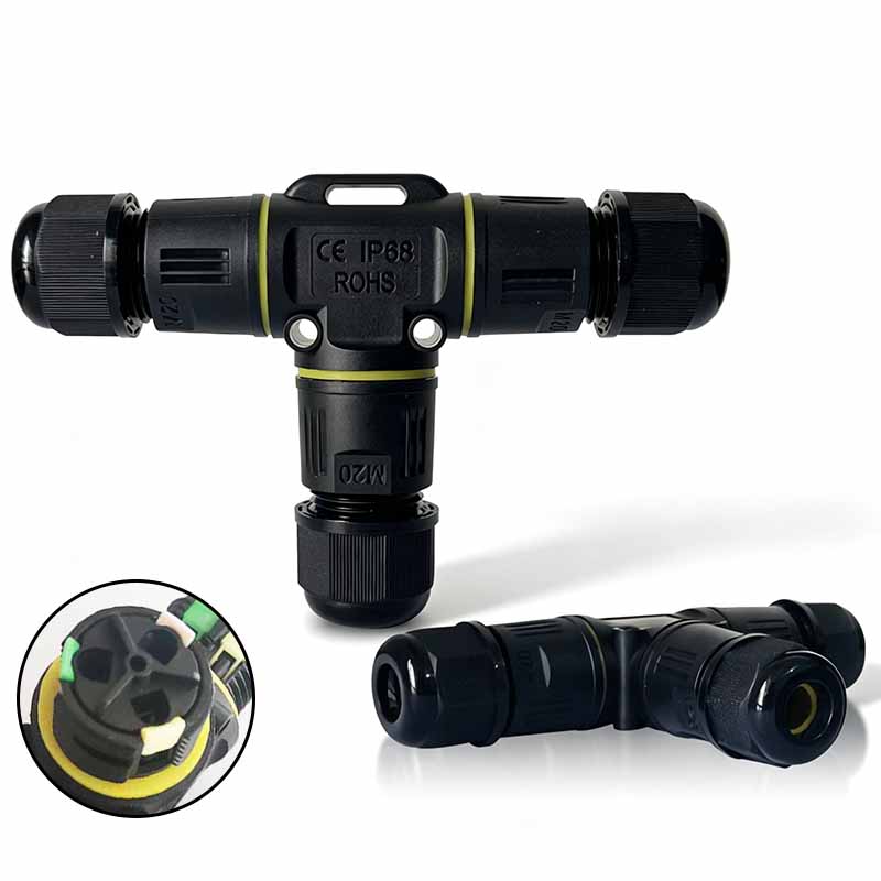 Outdoor Lighting Connectors - IP68防水T型ケーブルコネクタ3方向分岐屋外耐雨配線端子LEDライト電線接続用