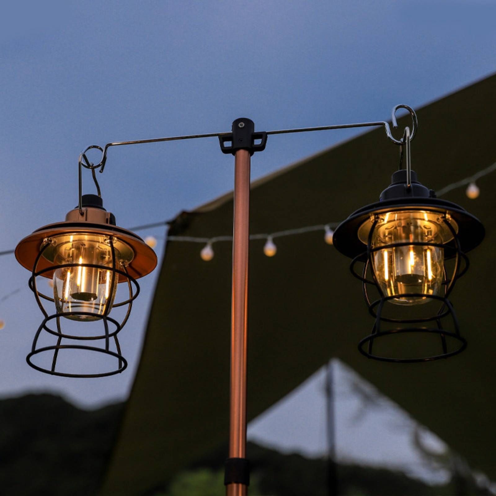 Hanging Outdoor Lighting - フック付き三脚スタンド 伸縮式吊り下げランプスタンドポール 調節可能なハードウェア 軽量 キャンパー、キャンプ用