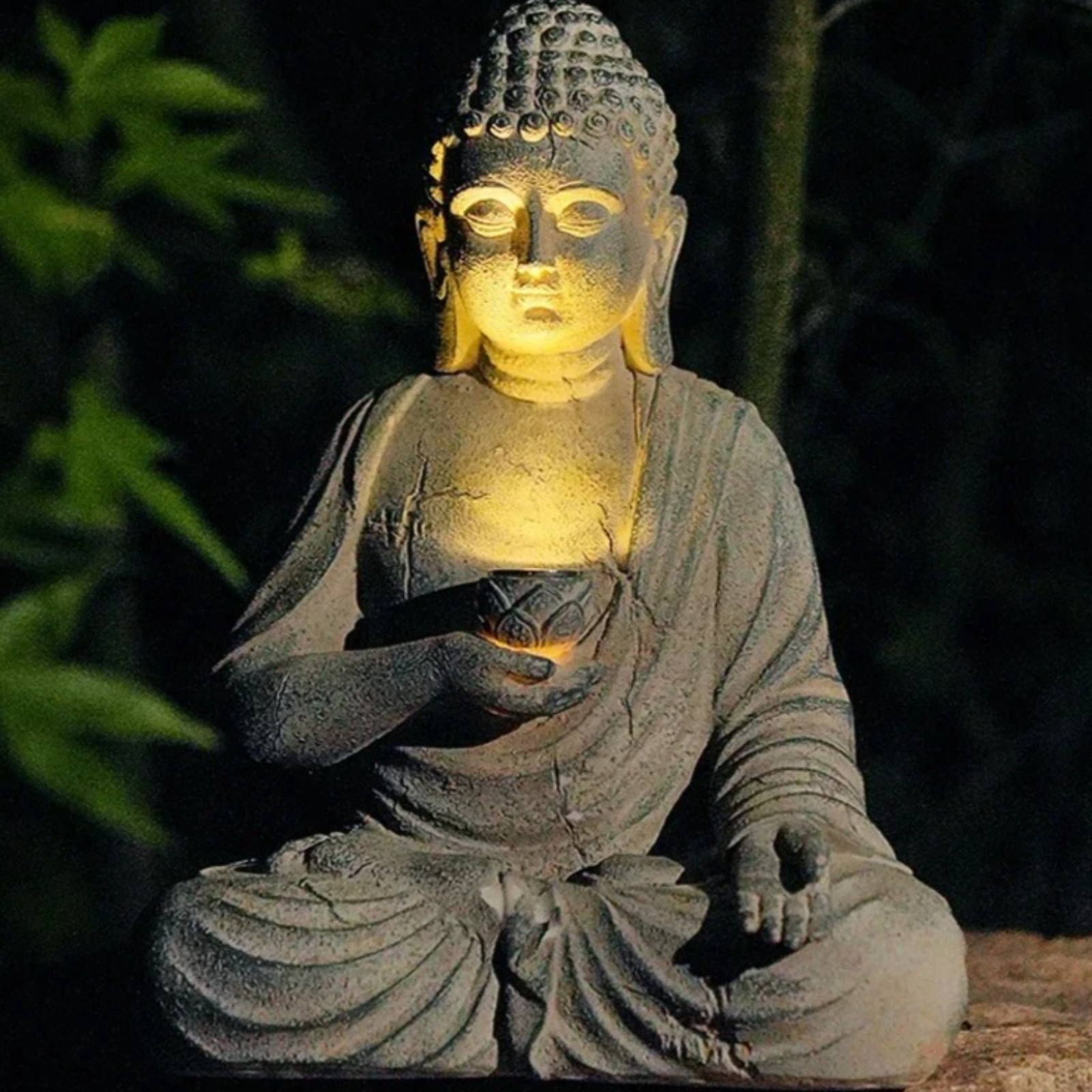 Outdoor Zen Lighting - ソーラーガーデン像仏陀樹脂屋外装飾ライト彫刻禅庭装飾パティオポーチ芝生裏庭家の装飾品