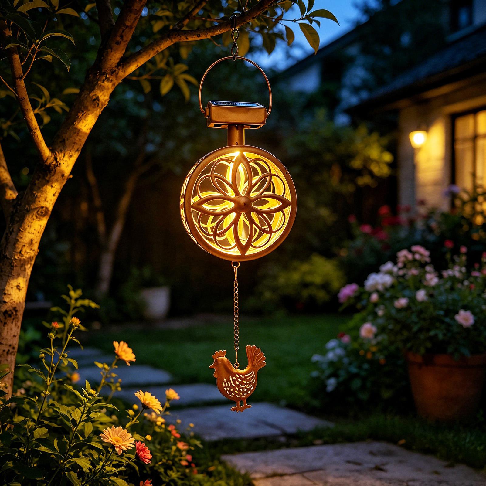 ソーラー屋外吊り下げペンダントライト鉄風鈴フラワーランプ防水 - Outdoor Lighting Yard Decoration のレビューと価格