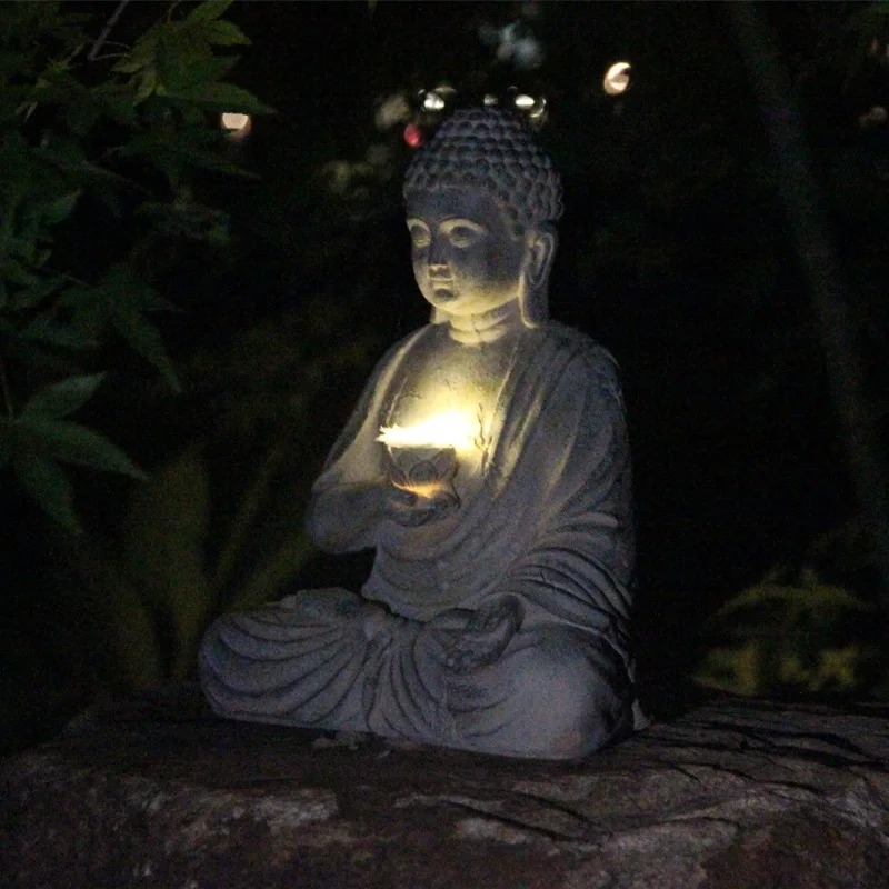 樹脂製仏像彫刻ソーラーLEDライト禅アジアン和風庭園装飾屋外 - Outdoor Zen Lighting のレビューと価格