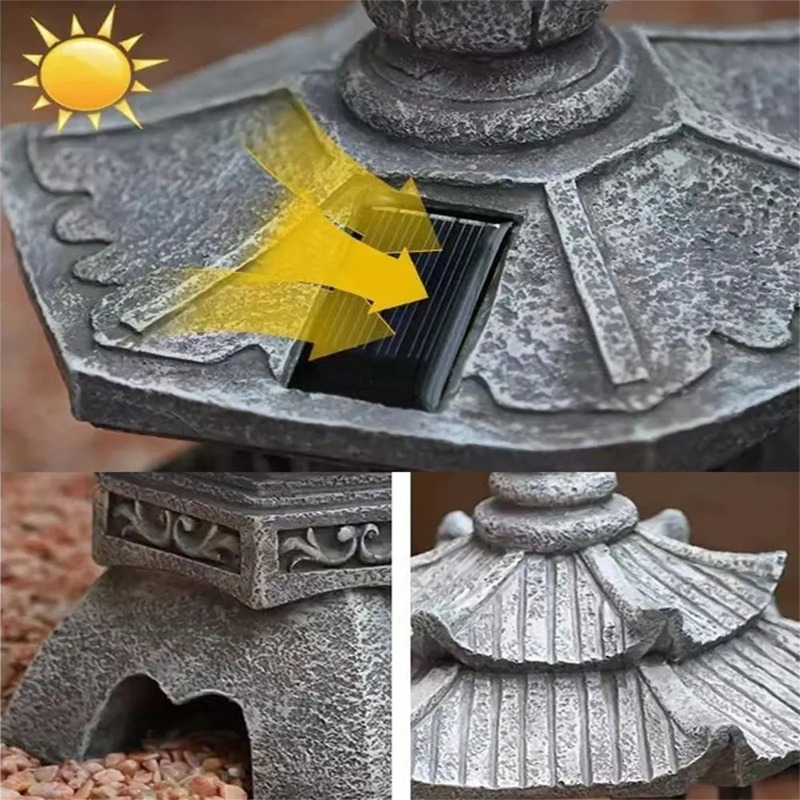 塔の形をしたソーラー式置物、和風庭園装飾、屋外禅庭用ランタン - Outdoor Zen Lighting のレビューと価格