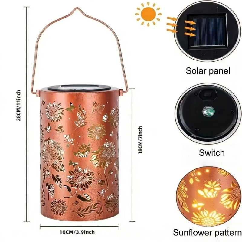 カラフルなひまわりハチドリソーラーランタン金属製吊り下げ投影 - Outdoor Lighting Yard Decoration のレビューと価格