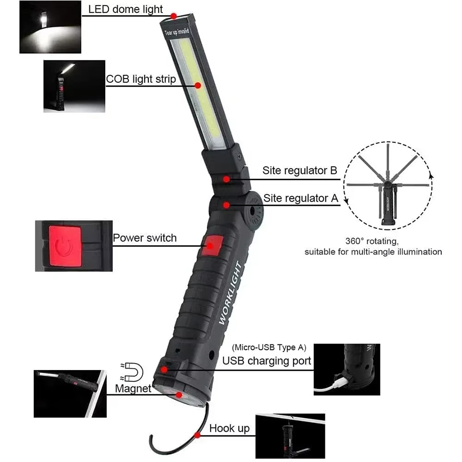 ポータブル LED 懐中電灯 磁気フック付き 屋外修理作業灯 - Outdoor Lighting Fixtures のレビューと価格