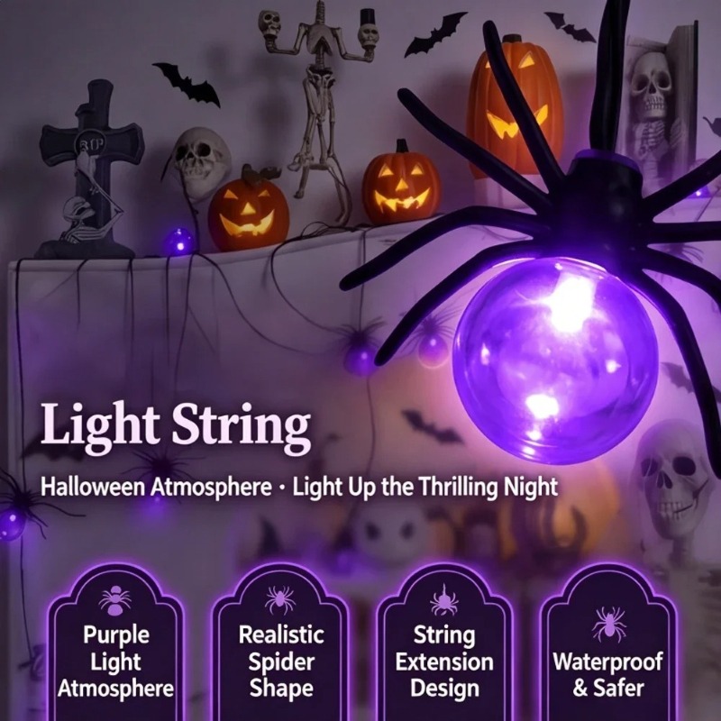 電池式スパイダーLEDストリングライト、ハロウィン屋外装飾、 - Outdoor Lighting Yard Decoration のレビューと価格