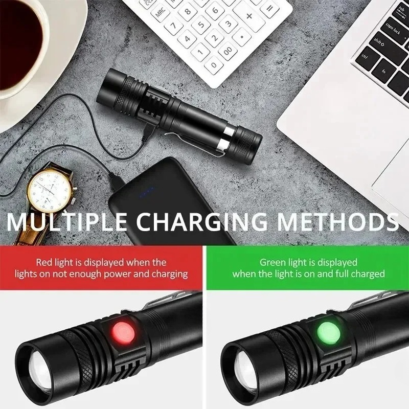 充電式 T6 ハンドヘルド懐中電灯使用 18650 ズームト - Outdoor Lighting Fixtures のレビューと価格