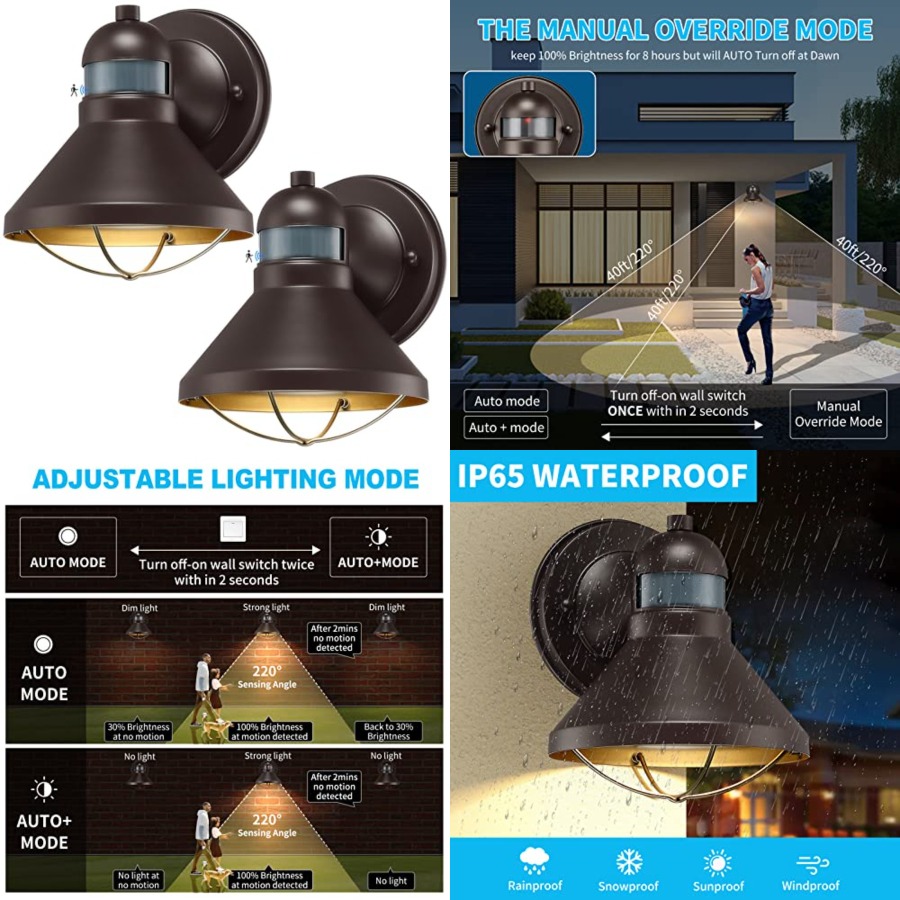 2個パック モーションセンサー付き屋外LEDウォールスコンス - Outdoor Lighting Fixtures のレビューと価格