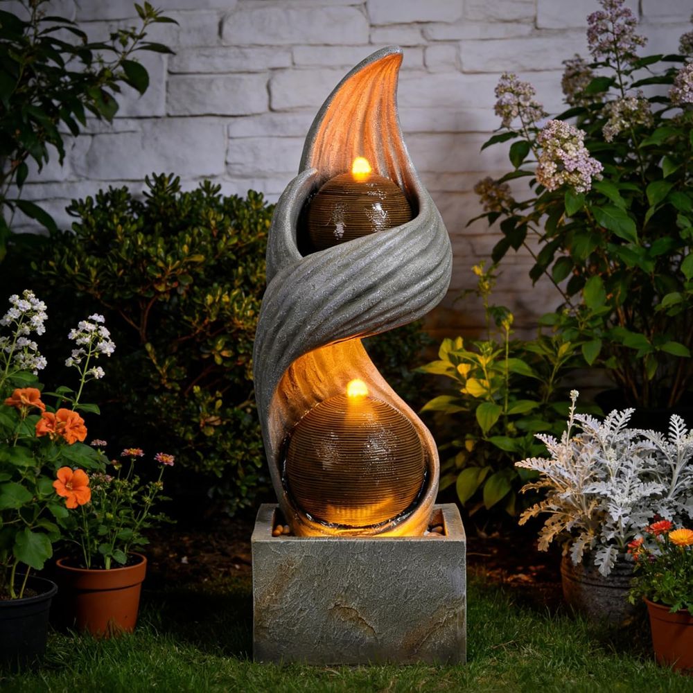 42.9インチ大型屋外噴水、二重球体付きスパイラル噴水、ライ - Outdoor Zen Lighting のレビューと価格