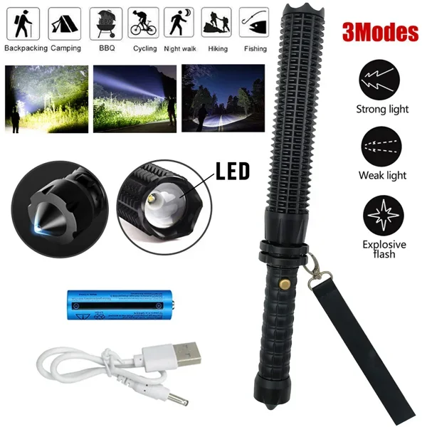 USB充電式LED懐中電灯、伸縮式トーチ、3モードズーム機能 - Outdoor Lighting Fixtures のレビューと価格