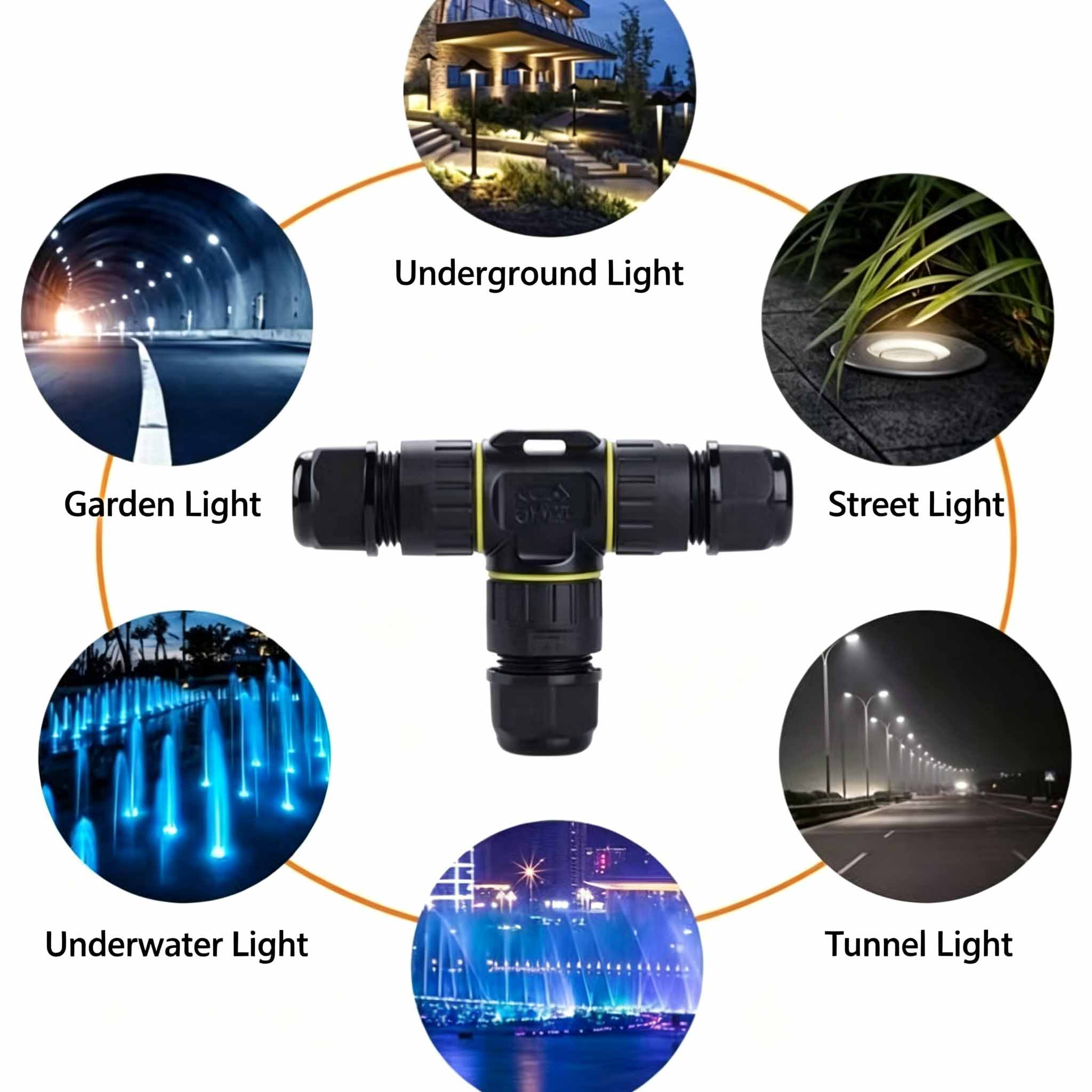 IP68防水T型ケーブルコネクタ3方向分岐屋外耐雨配線端子L - Outdoor Lighting Connectors のレビューと価格