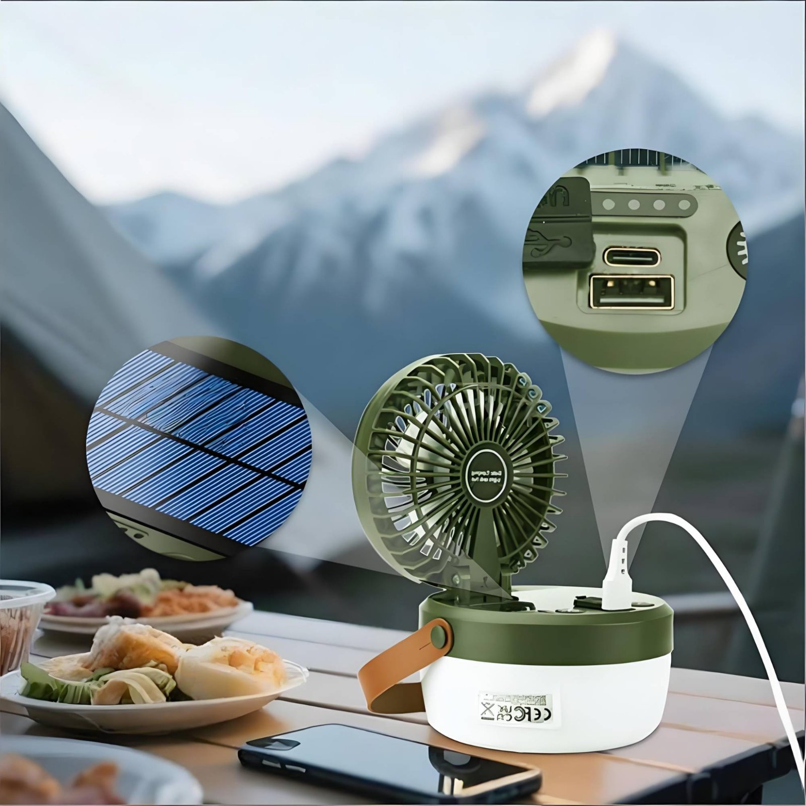 ソーラーキャンプファンランタン折りたたみ式デザイン三機能キャ - Hanging Outdoor Lighting のレビューと価格
