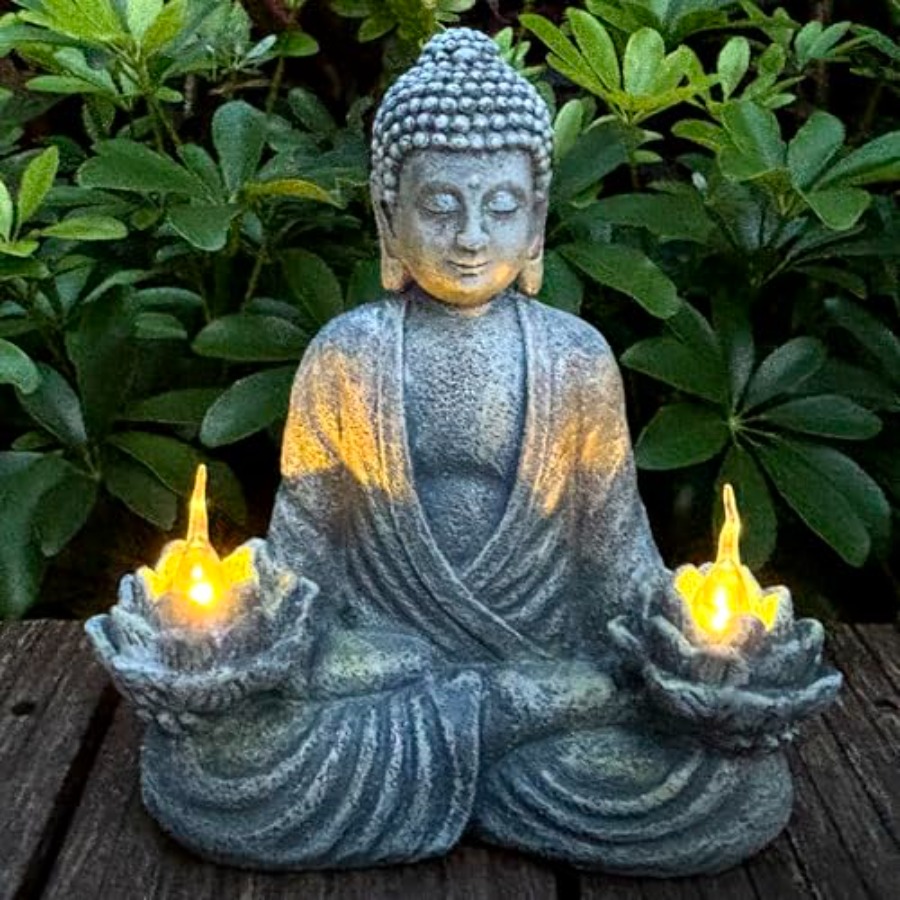 家庭用および屋外装飾用の仏像、ソーラーパワー点滅LED、ガー - Outdoor Zen Lighting のレビューと価格