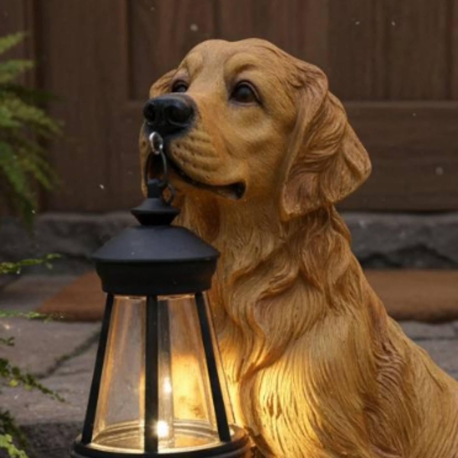 屋外装飾用ライト付き樹脂製犬の庭園彫刻、吊り下げランタン付き - Outdoor Lighting Yard Decoration のレビューと価格
