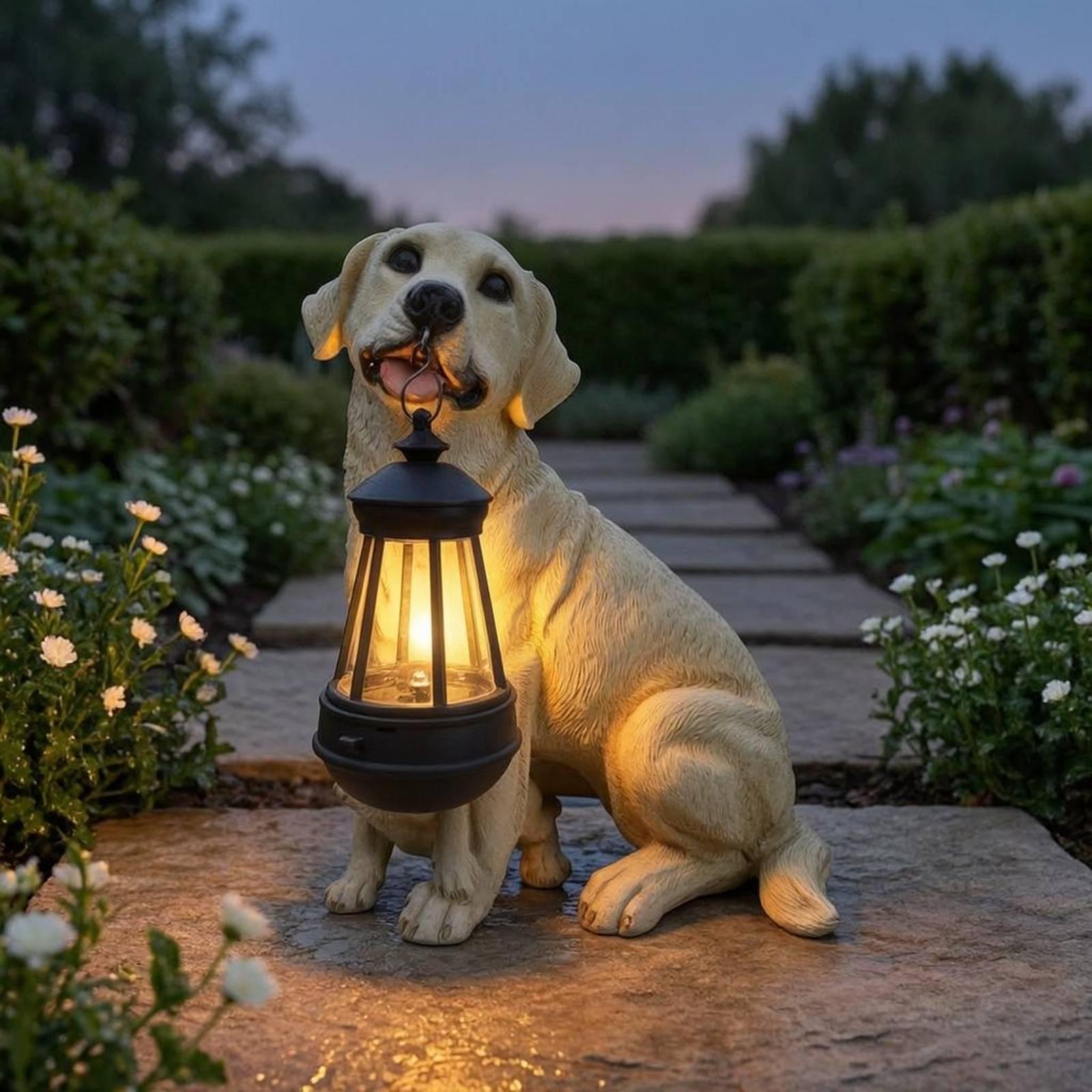 屋外装飾用ライト付き樹脂製犬の庭園彫刻、吊り下げランタン付き - Outdoor Lighting Yard Decoration のレビューと価格