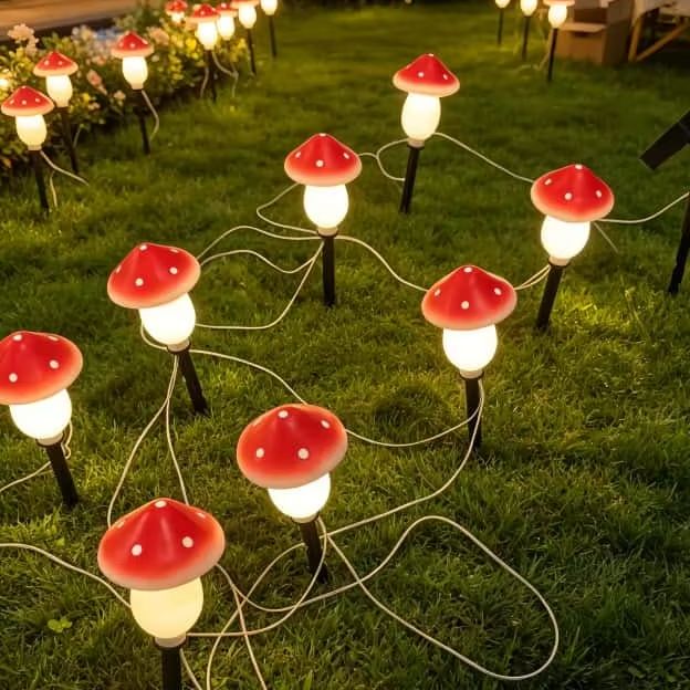 ソーラーマッシュルームストリングライト 防水屋外ステークライ - Outdoor Lighting Yard Decoration のレビューと価格