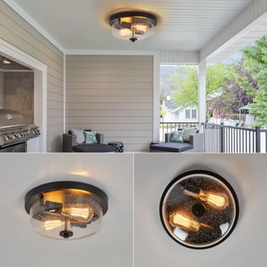 フラッシュマウント天井照明器具、ファームハウス風屋外ポーチ照 - Outdoor Lighting Fixtures のレビューと価格